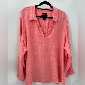 TAHARI Coral LINEN Oversized woman loose fit button back quiet luxury blouse 3X